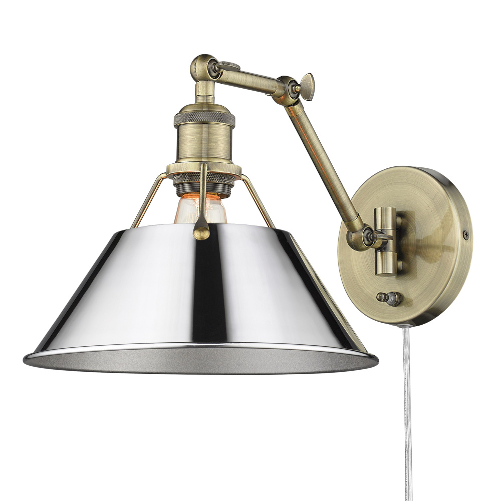 Yep by Golden Lighting Orwell 1-light Swing Arm Wall Lamp in Aged Brass and Chrome shade